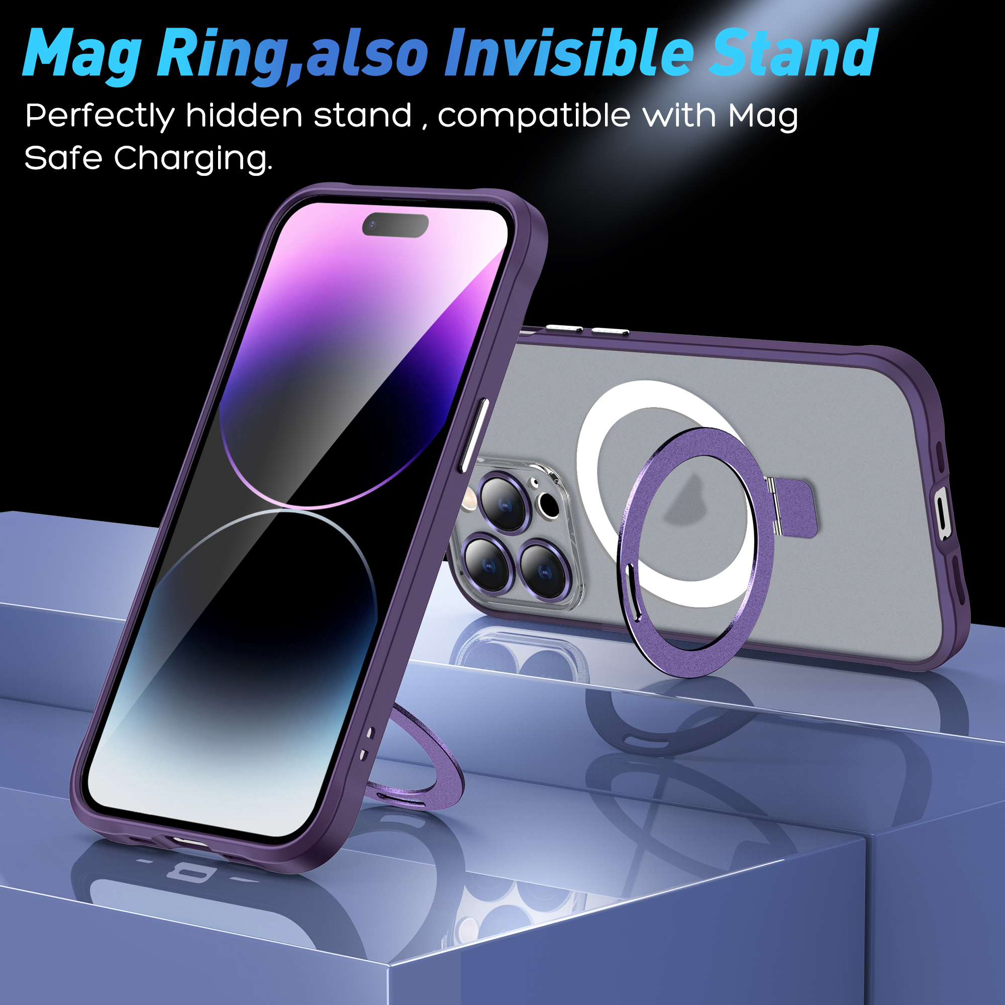 Matt Skin Full Lens Cover Anti Slip Magnetic Wireless Charger Phone Case for iPhone 14 Pro 14 Pro Max Kick Stand and Shockproof