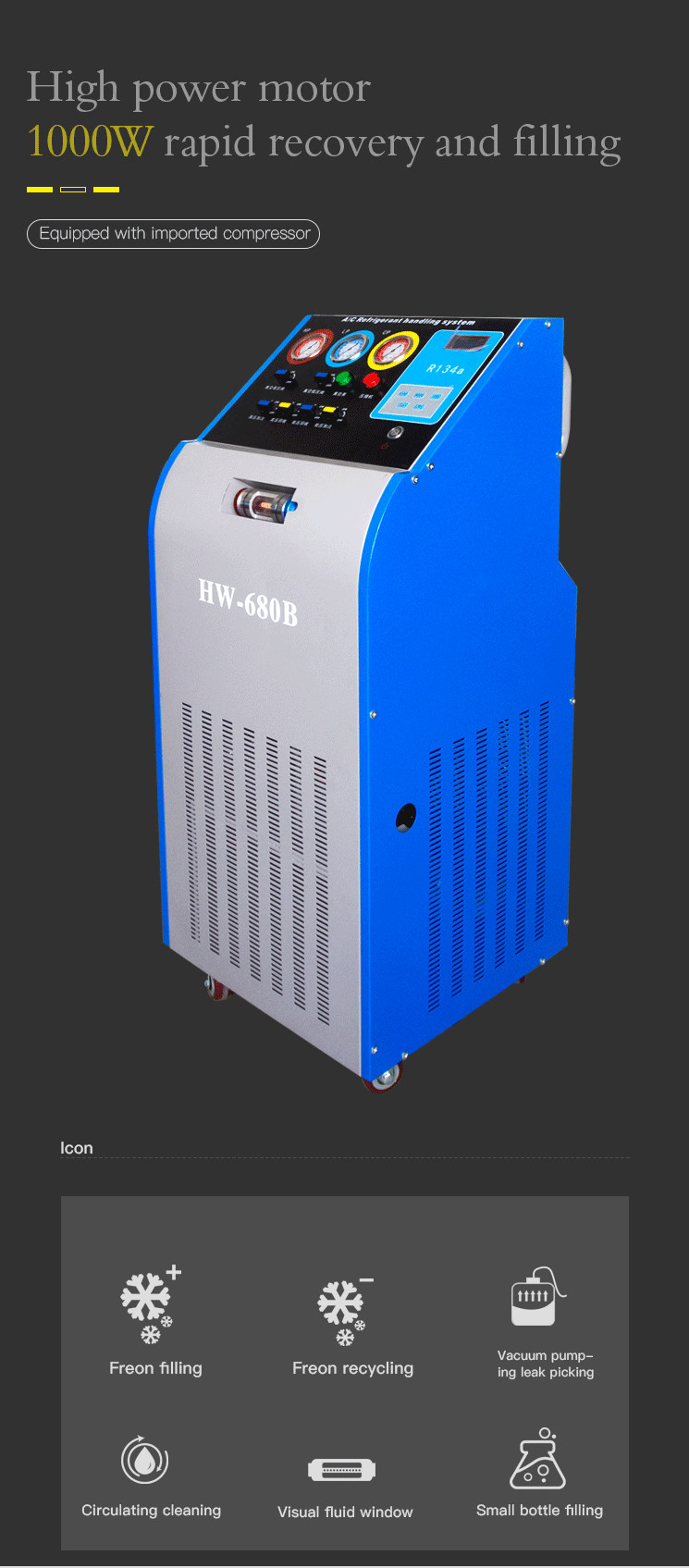 1000G/Min Car AC Service Station R134a Refrigerant Recovery Machine