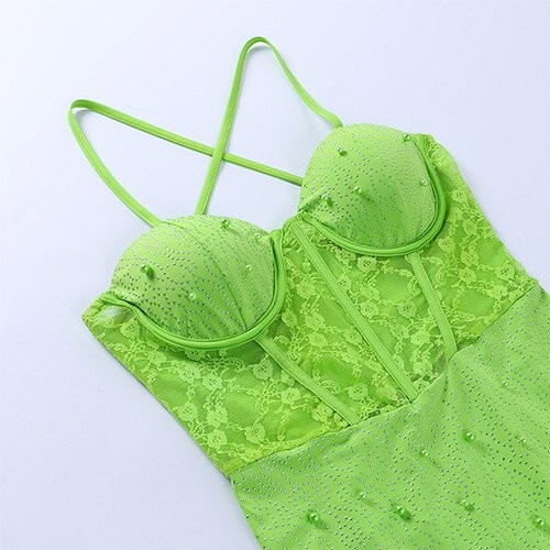 OEM maufactory girl slim hip skirt design sleeveless short polyester fashion lace beam waist stitching camisole dress