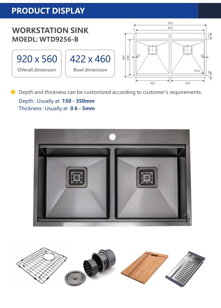 Drop In 36 Stainless Steel Top Mount DoubleBar Sink 16 Gauge Black