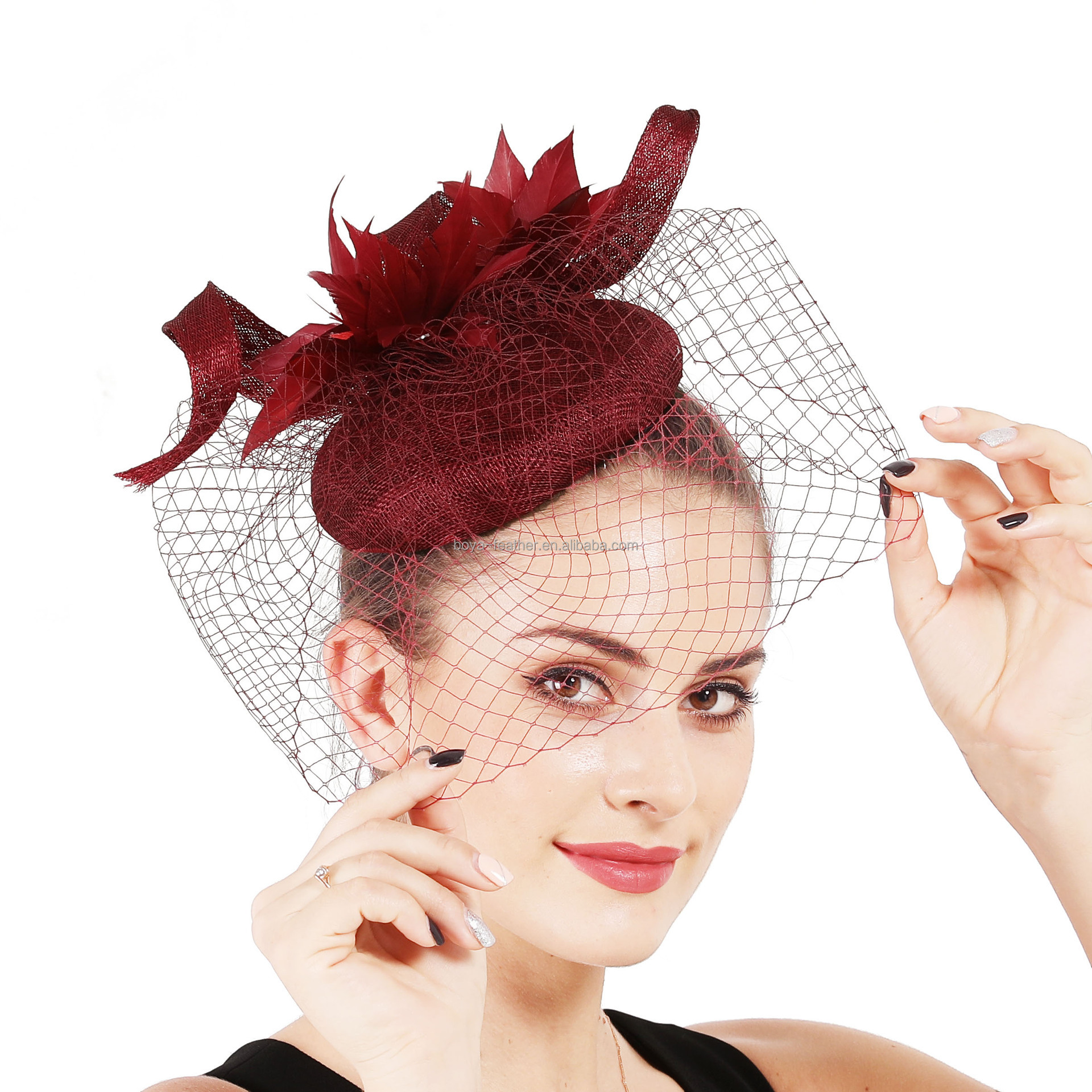 Elegant Sinamay Base and Feather Fascinator Hat for Shipping by DHL UPS FEDEX EMS TNT
