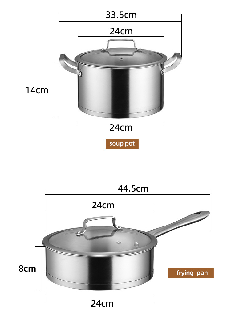 Factory Price Silver Kitchen Sauce Pot Soup Pot Fry Pan Cooking Pot Set Cookware Sets With Glass Lid