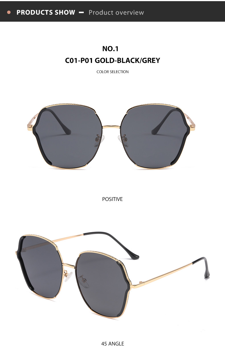 Square Oversized Polarized Acetate Sunglasses Metal Frame Eye Protection
