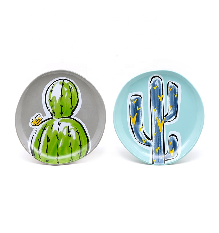 8.8 Inch Cactus Plants Ceramic Salad Plate Dinner Plate For Spring Summer