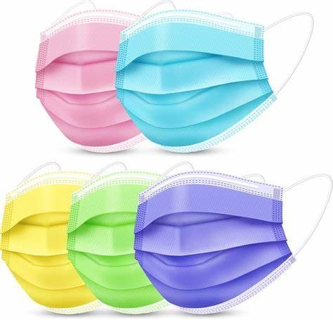 Multicolored White Blue Black Pink Purple Green Disposable Breathable Non-Woven Face Masks