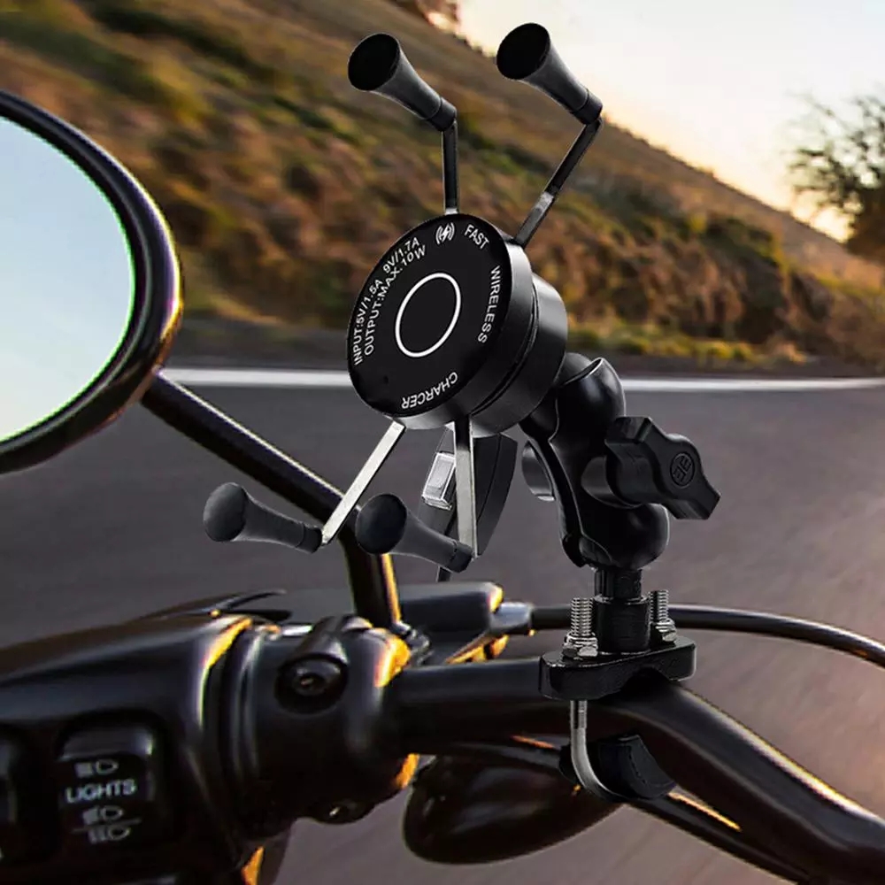 3 In 1 Motorcycle Wireless Charger Mount , FCC 5V 1.5A Motorcycle Phone Grip