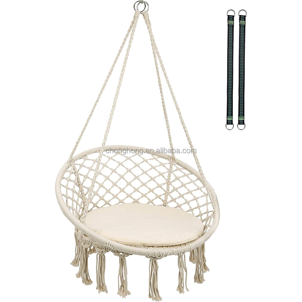 Round Hanging Hammock Outdoor Garden Cotton Rope Macrame Fringe Patio Swing Hammock Chair Pet Hammock
