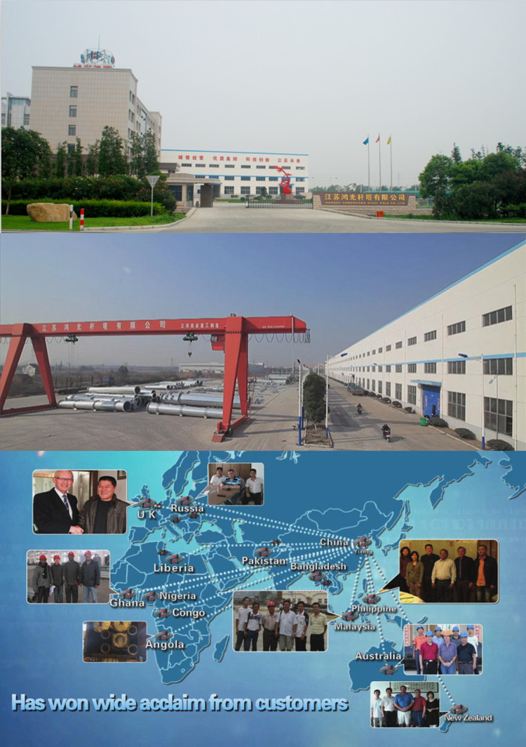 Galvanized Tubular Steel Pole , Electrical Steel Utility Pole Long Life Time