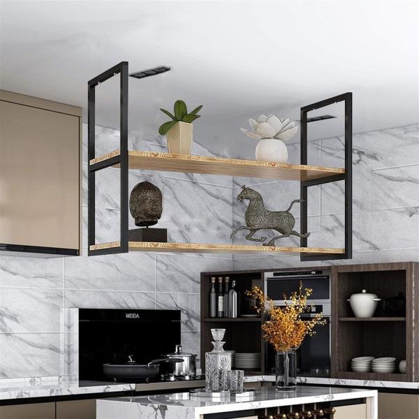 3 Tier Ceiling Wine Rack for Bars and Restaurants Solid Wood Shelf for Home