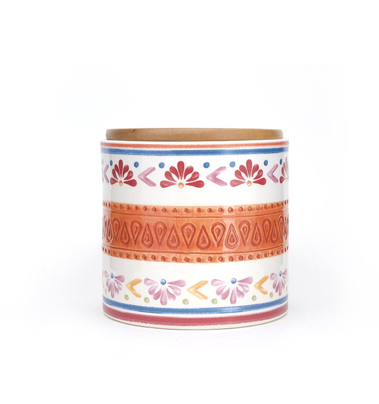 Middle Eastern Flower Decal Storage Jars Food Ceramic Canister Set With Bamboo Lid And Silicone Ring