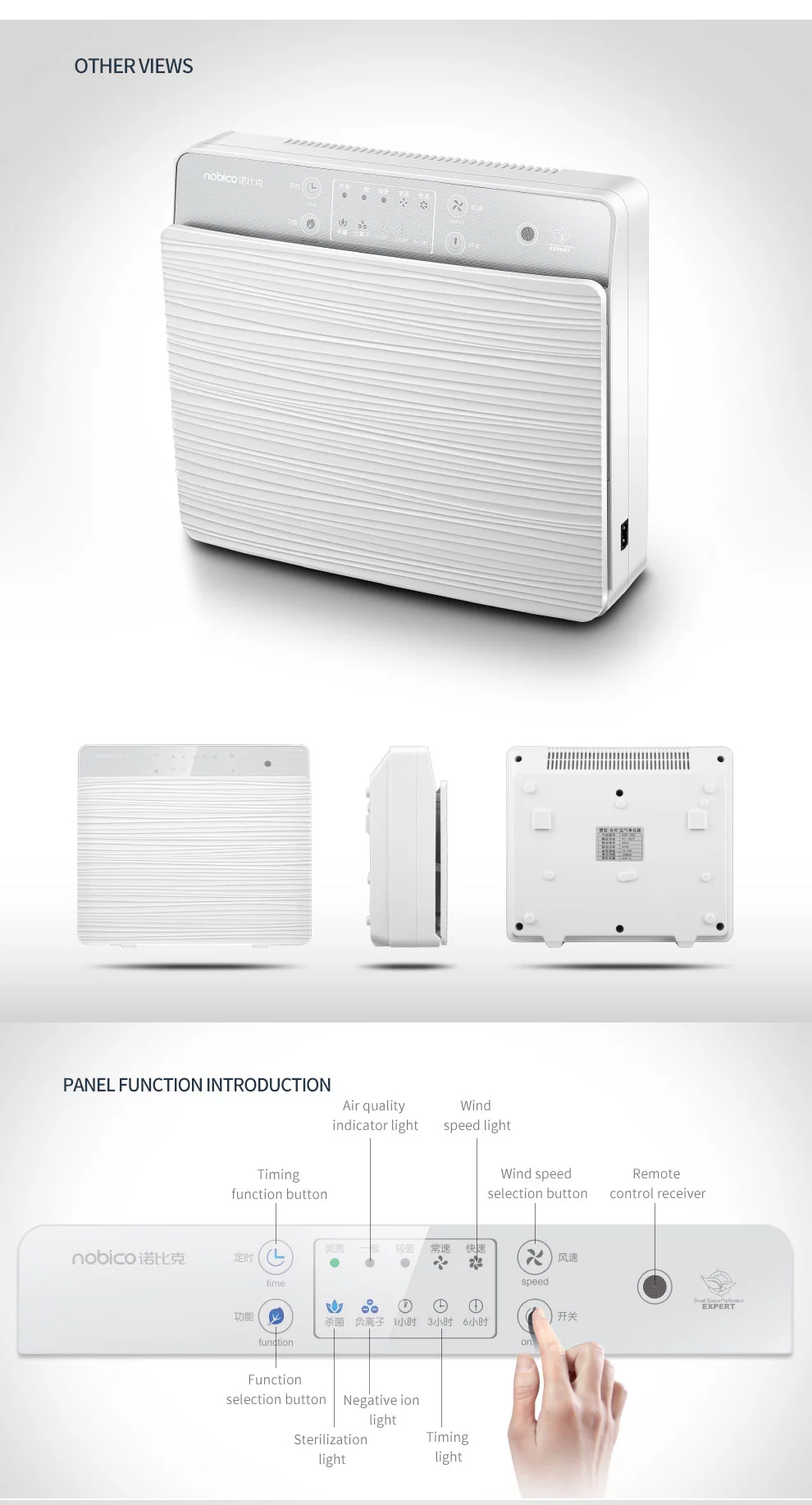 OEM Wall Mounted Air Purifier 400m3/h Silver Ion Plasma Sterilization