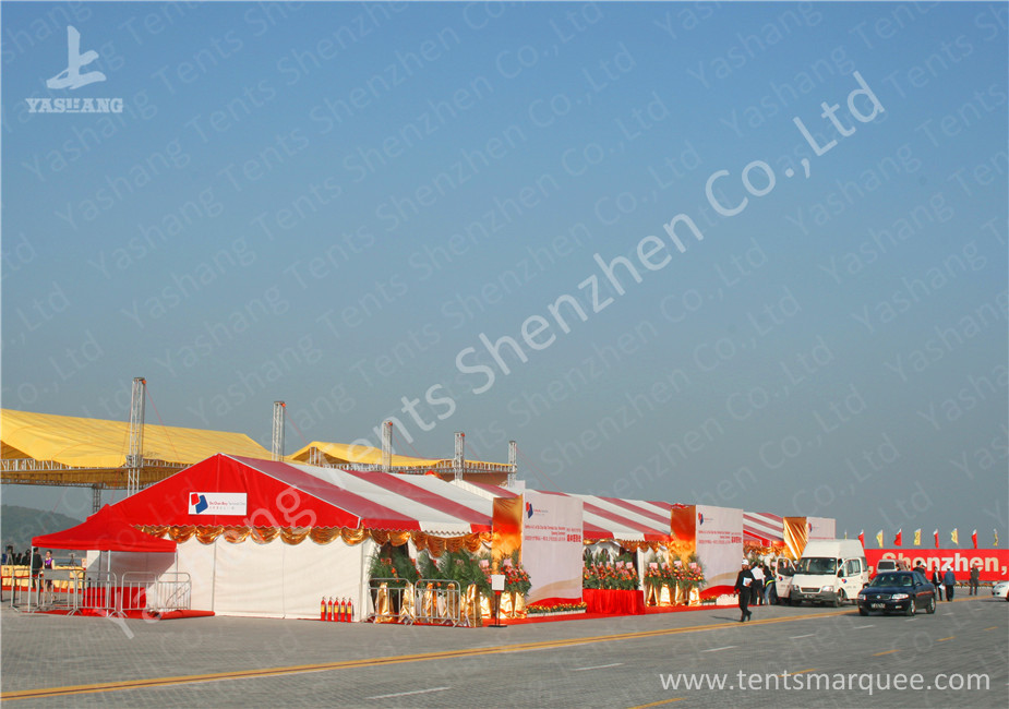 Colorful Red and White Fabric Tent Structures , PVC Party Tent Aluminum Alloy Frame
