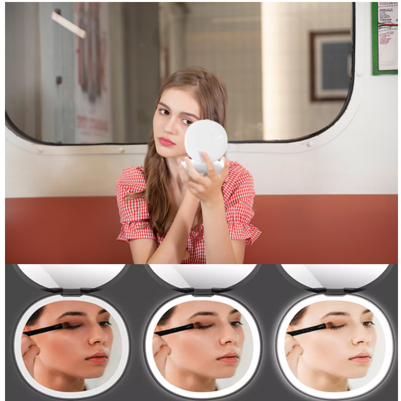 Portable Lighted Makeup Mirror, 1X/7X Magnification, Compact Magnifying Makeup Mirror with Daylight LED Ring Light