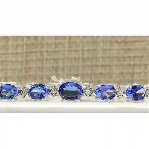 Finecraft 16 Cttw Natural Tanzanite White Topaz Link Tennis Bracelet Sterling Silver
