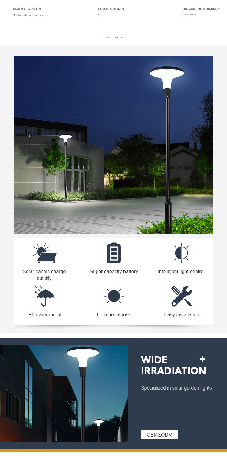 OEM ODM Outdoor Garden Solar Light IP65 Waterproof For Outdoor Garden