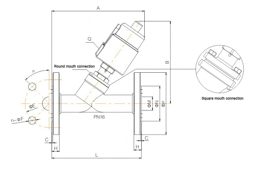 Y Type Pneumatic Angle Seat Valve