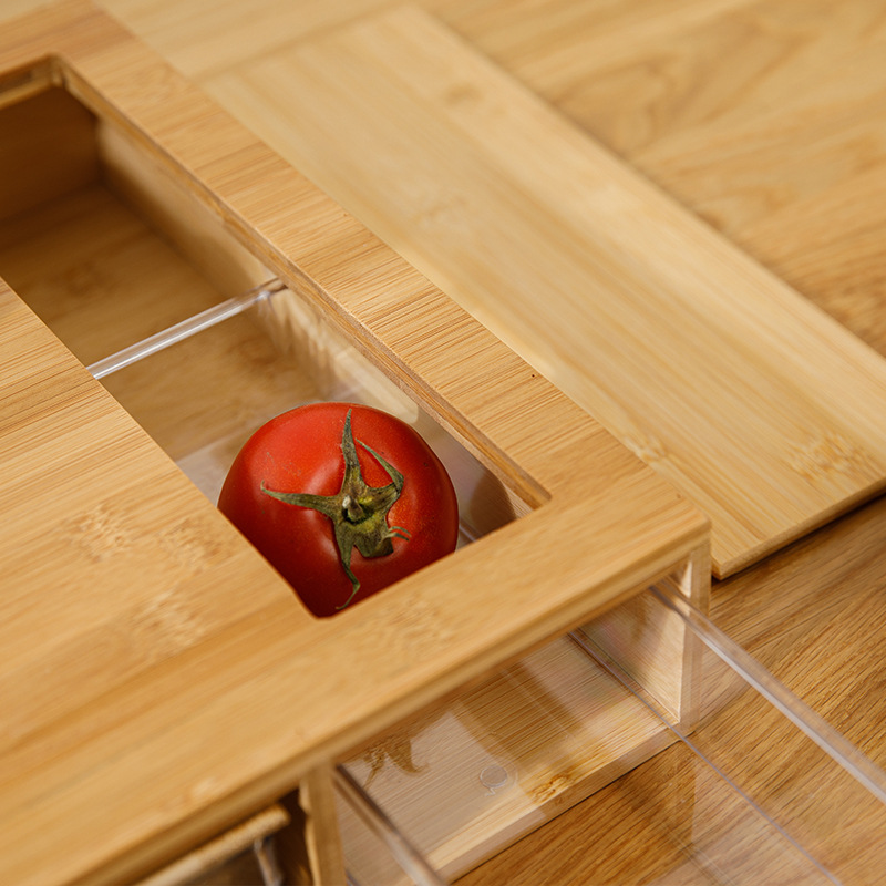 CE Certified Four-Drawer Large Bamboo Kitchen Cutting Board Storage for Food Supplies