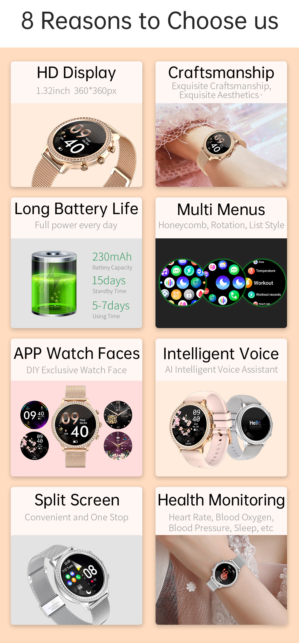 Smart Watch for Women Dial Answer Calls, 1.32'' Diamond Smartwatch Fitness Tracker