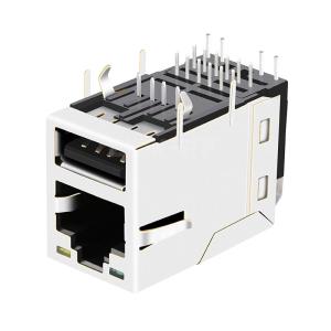 LPJU3836AHNL RJ45 Magjack with Single USB 1000 Base-T Tab Up Green/Yellow Leds