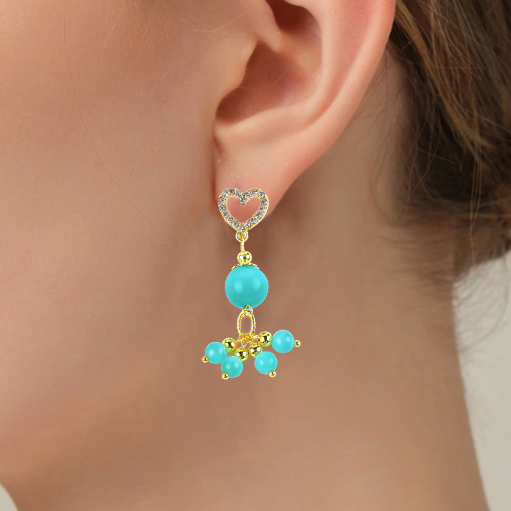 Handmade 6MM 12MM Green Cat Eye Gemstone With Heart Stud Dangle Earring For Gift Giving