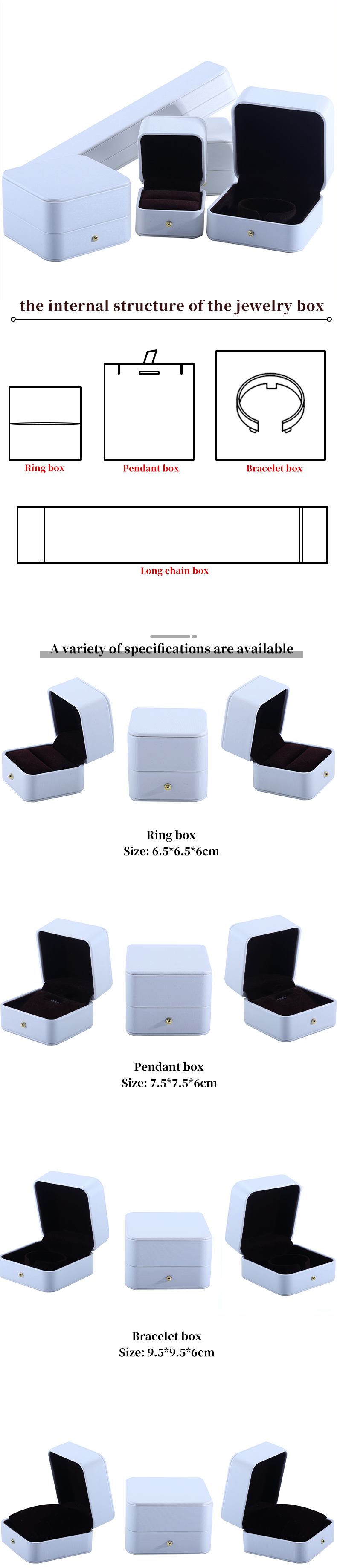 White PU Leather Jewelry Packaging Box for Wedding Necklace Earrings Ring 9.5*9.5*6cm
