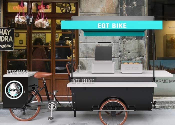 Custom Electric Burger Food Cart With Fryer / Refrigerator And Iron Plate