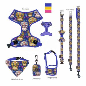 Sublimation Patterns Multicolor Dog Harness Bandana Sets With Metal Hook