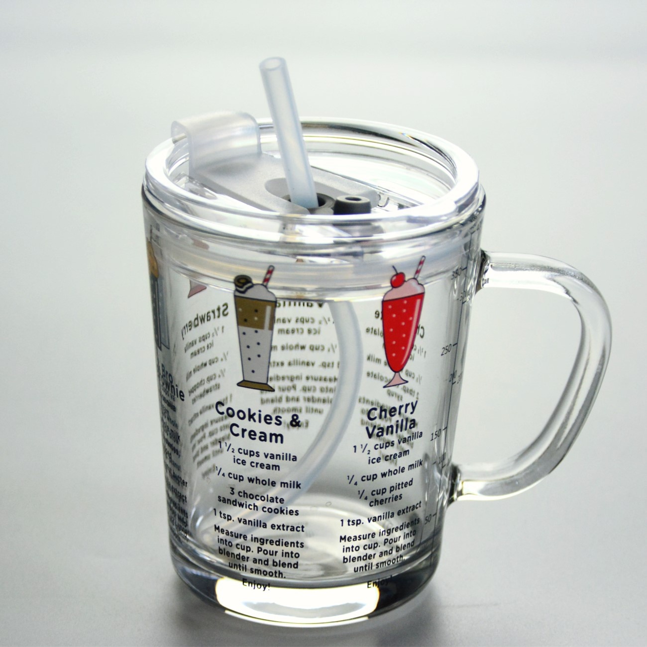 Cartoon Crystal Drinking Glass With Lid And Silicate Straw