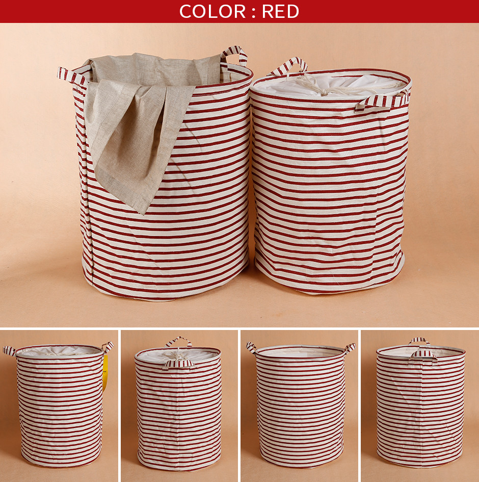 Puting portable Laundry basket storage bag box bathroom hamper bin customized colors stripe Green blue Cotton Linen