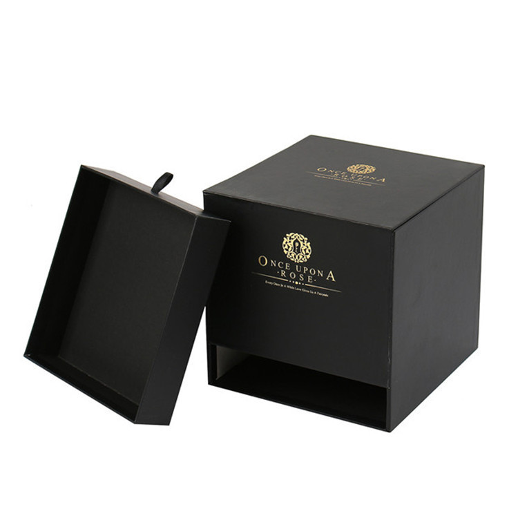 Black Square Paper Flower Gift Box Custom Logo With Drawer For Chocolates