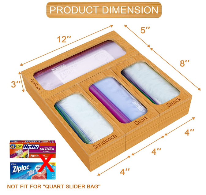 Food Storage Sandwich Bag Organizer For Gallon Quart Snack