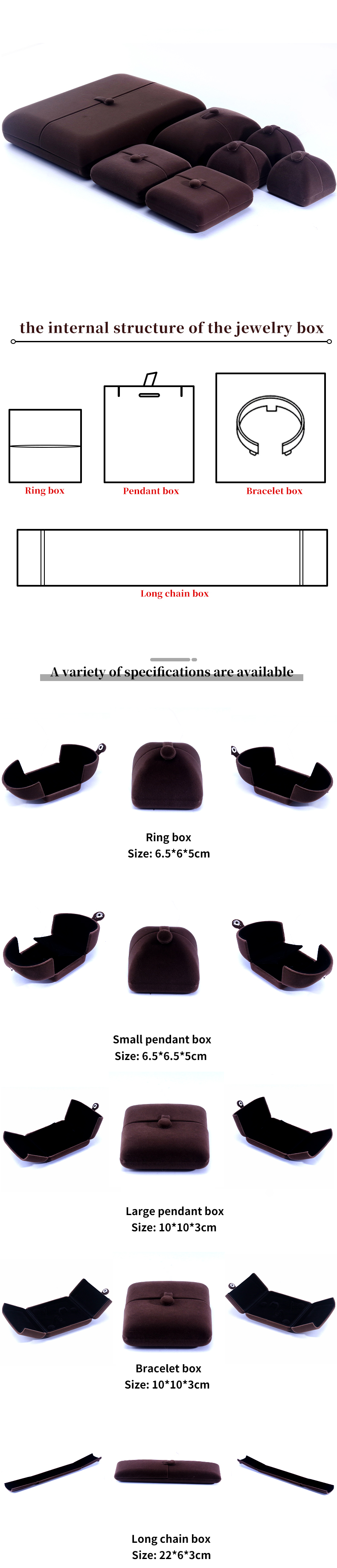 Rectangle Brown Velvet Jewelry Box for Hanhong Custom Logo Bracelet Earrings
