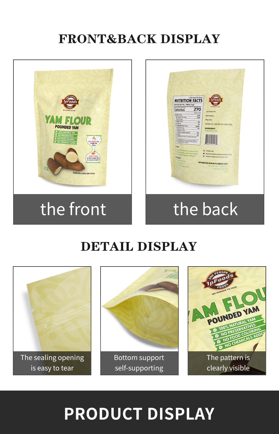 Yam Flour Powder Stand Up Pouch Bag Cassava Maizena Flour Pouches Doypack Bag With Zipper