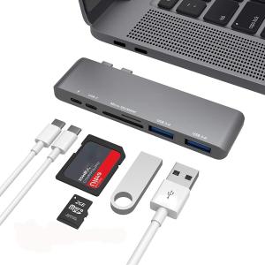 6 in 1 Multi-Port Dual Type C Adapter with USB-C Thunderbolt 3 PD and Data