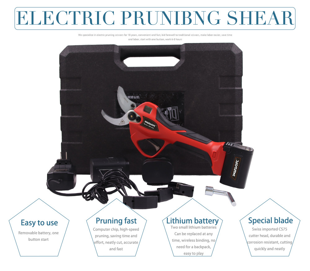 Factory Supply Swansoft 4.0CM Electric Pruner Rechargeable Lithium Battery with LED Display Finger Protection