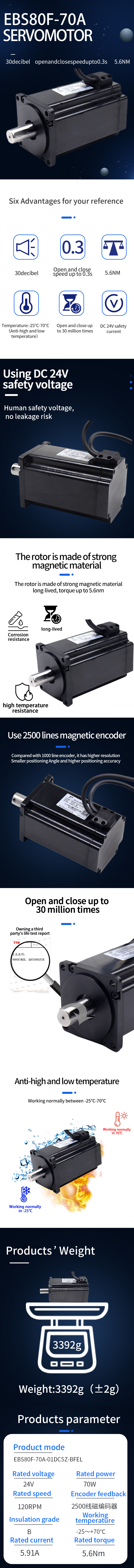 70W High Torque DC Servo Motor 5.6Nm Permanent Magnet 120RPM
