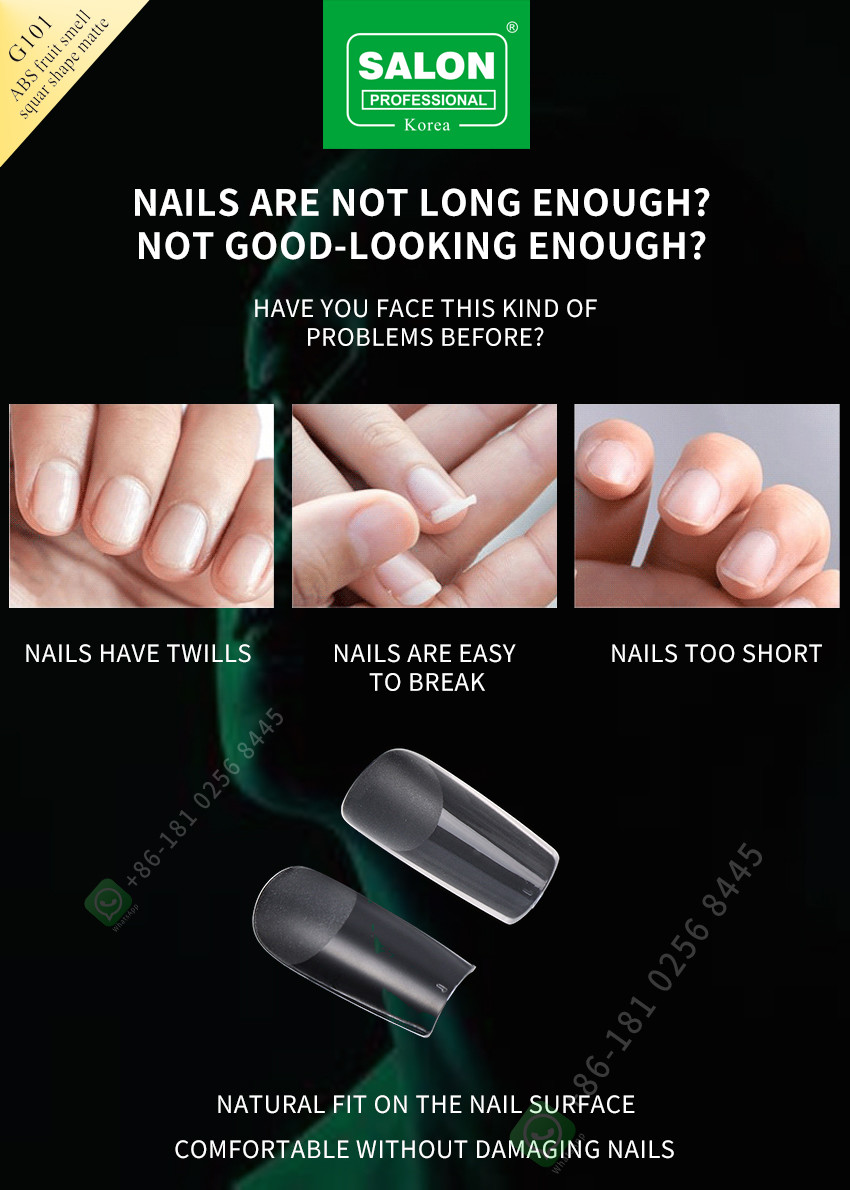 ABS Clear Matte Full Cover Fake Nails Smile Shape For Salon And DIY Nails Extension Artistry