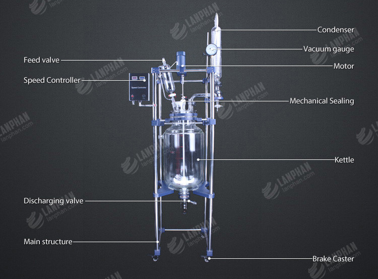 304 Stainless Steel Jaceted Borosilicate Glass Reactor Vessel