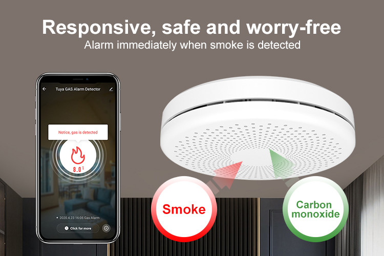 Combination Smoke CO Alarm With Test Button Photoelectric Smoke Alarm Detector