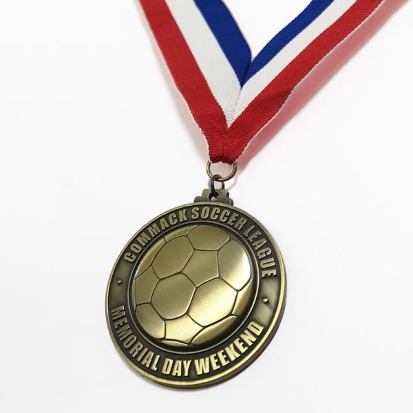 Round Antique Bronze Soccer Metal Sports Medal With 3D Blank Back And Polyester