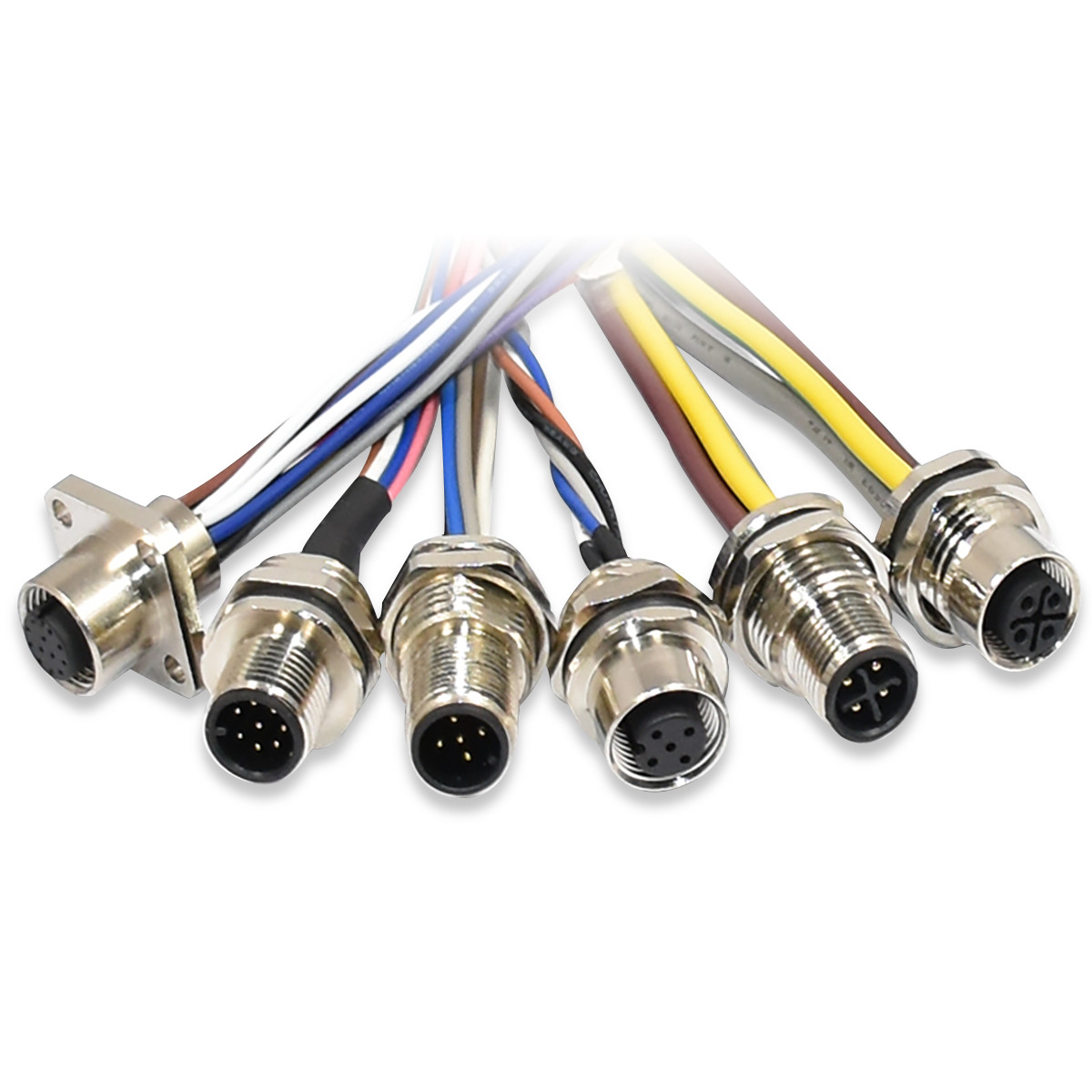 M12 17pin Female Panel Mount Connector With Pigtail ,A Coded M12 Flange Scoket IP68