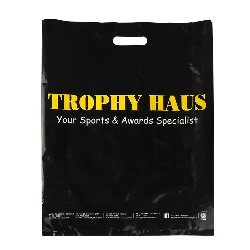 Custom Logo Design Printed LDPE Die Cut Handle Plastic Bag Heat Seal