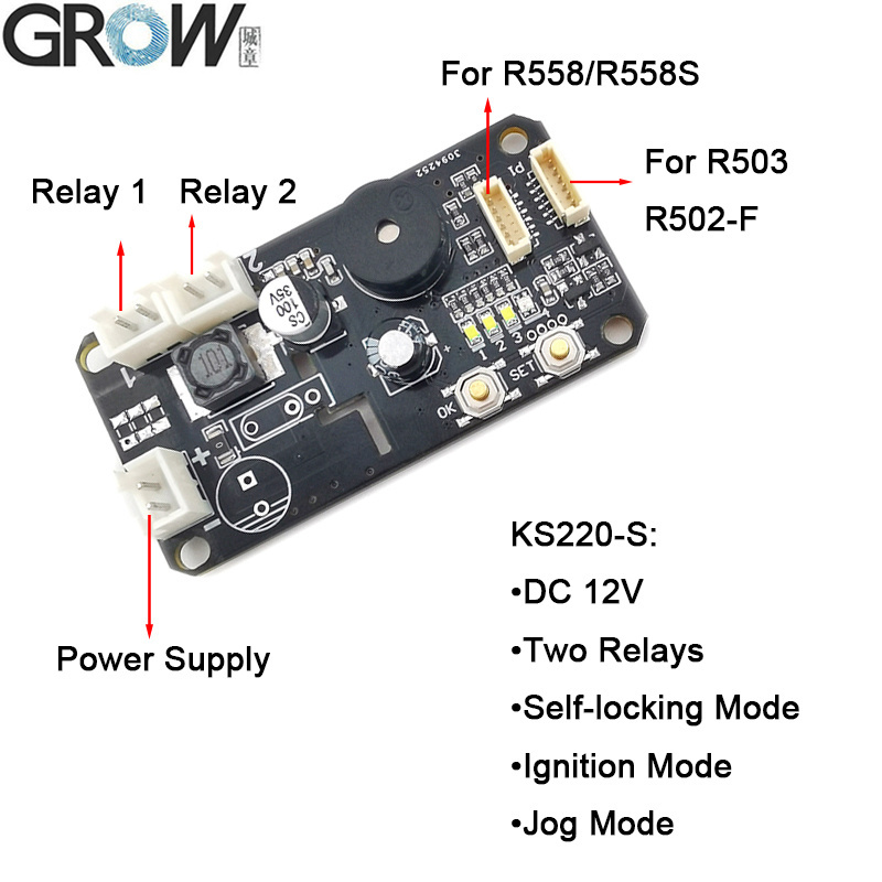 Ks220-S+R558-S DC12V Fingerprint Control Board 2 Relays Admin/User Funtion Self-Locking/Jog/Ignition Mode