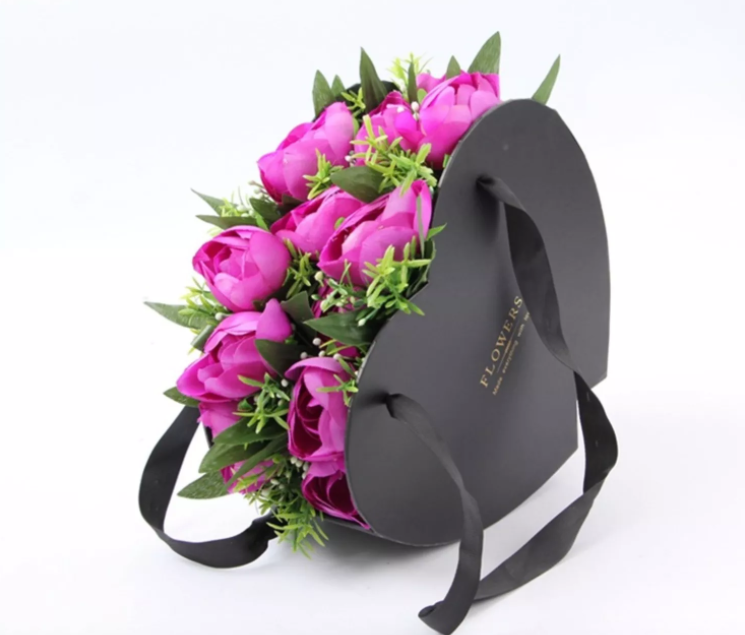 Custom White Rigid Basket Bouquet Packaging with Marble Printing and Portable Handle