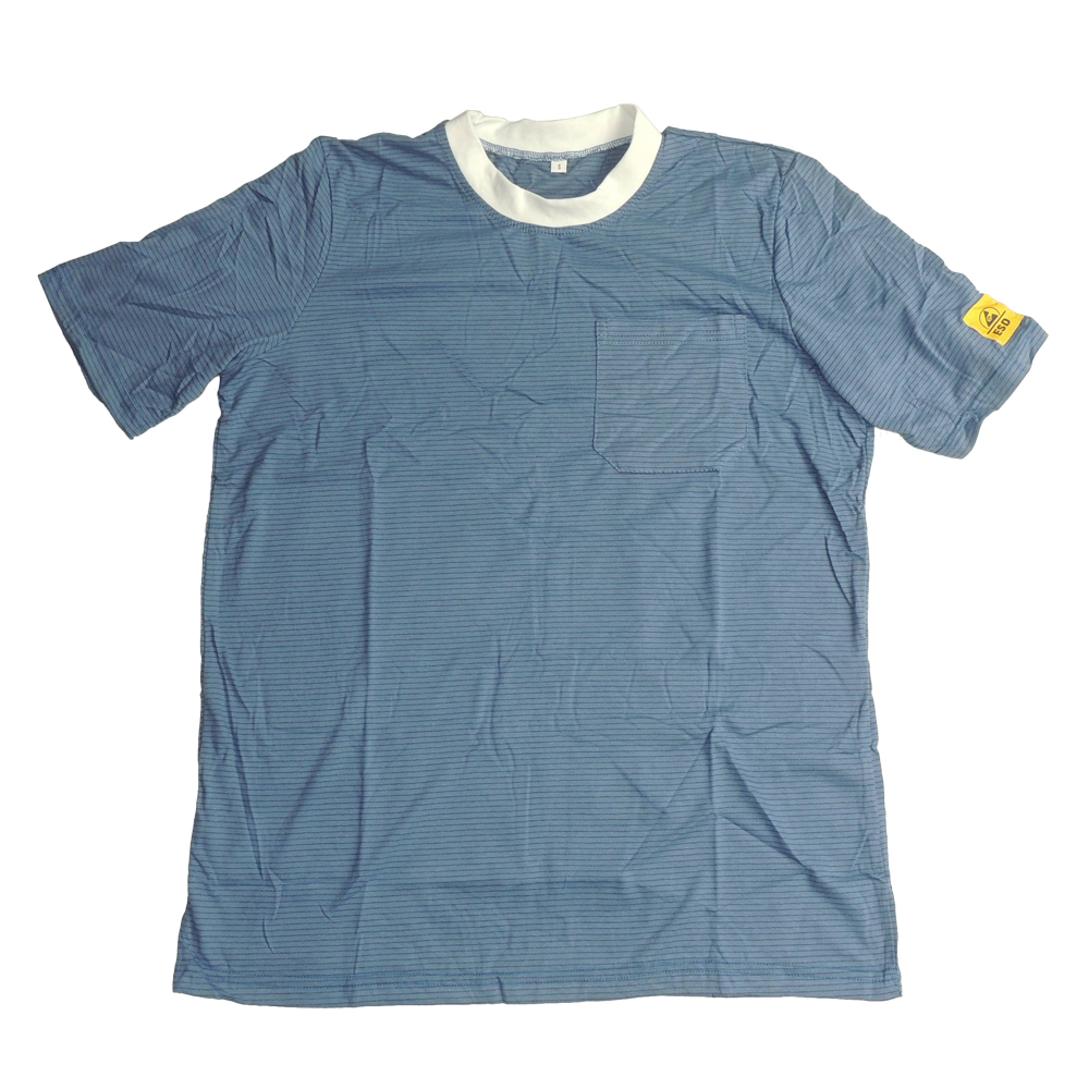 Light Blue 96% Polyester 5mm Strip Short Sleeve ESD Smock