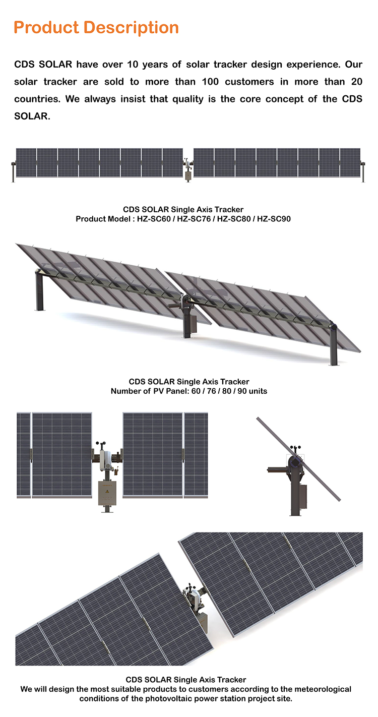 Self Cleaning 45 Degree Automatic 1 Axis Solar Tracker Mounting Structure