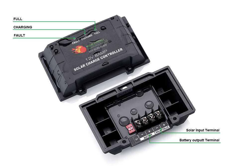 8A Smart PWM Solar Charge Controller IP65 Waterproof Solar Charge Controller 12V