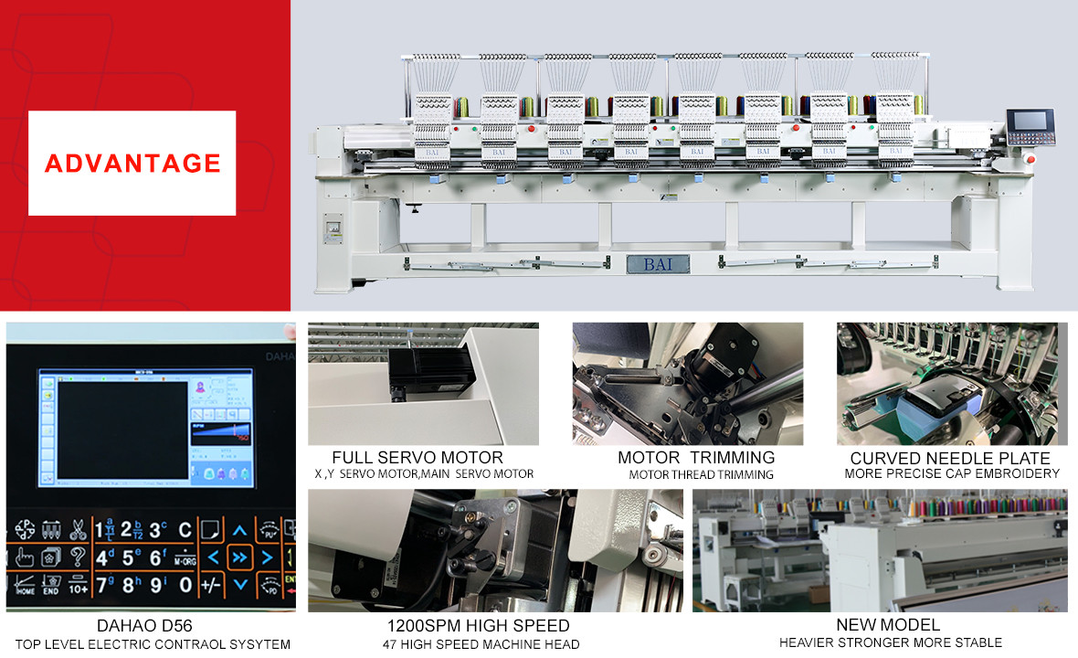 BAI 450mm Multi Needle Embroidery Machines Hat 8 Head