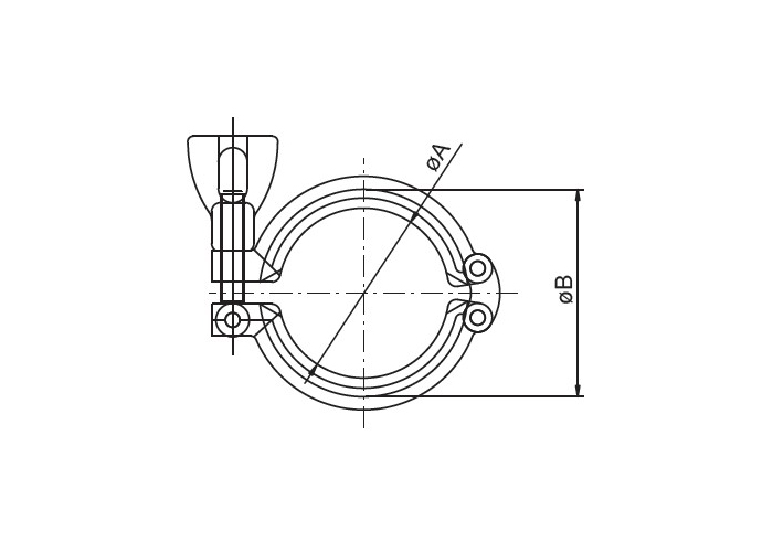 Dimension of Sanitary Clamp – Heavy Duty Double Pin Clamp – 13SF – Sanitary Fitting