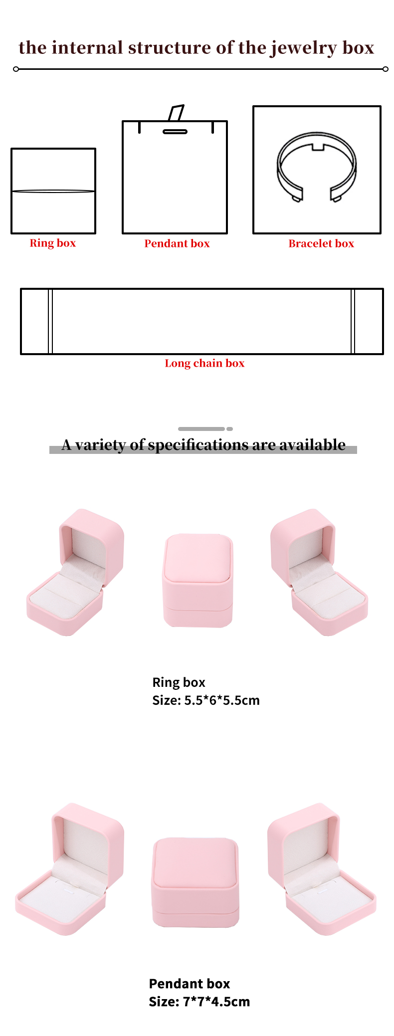 Wholesale manufacturing Premium Jewellery Box packaging Personalized Custom logo Necklace Bracelet Earrings Ring Packaging Pink Leather Jewelry Box